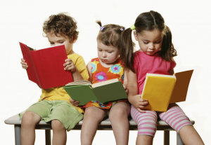 3 kids with books